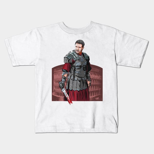 Russell Crowe - An illustration by Paul Cemmick Kids T-Shirt by PLAYDIGITAL2020